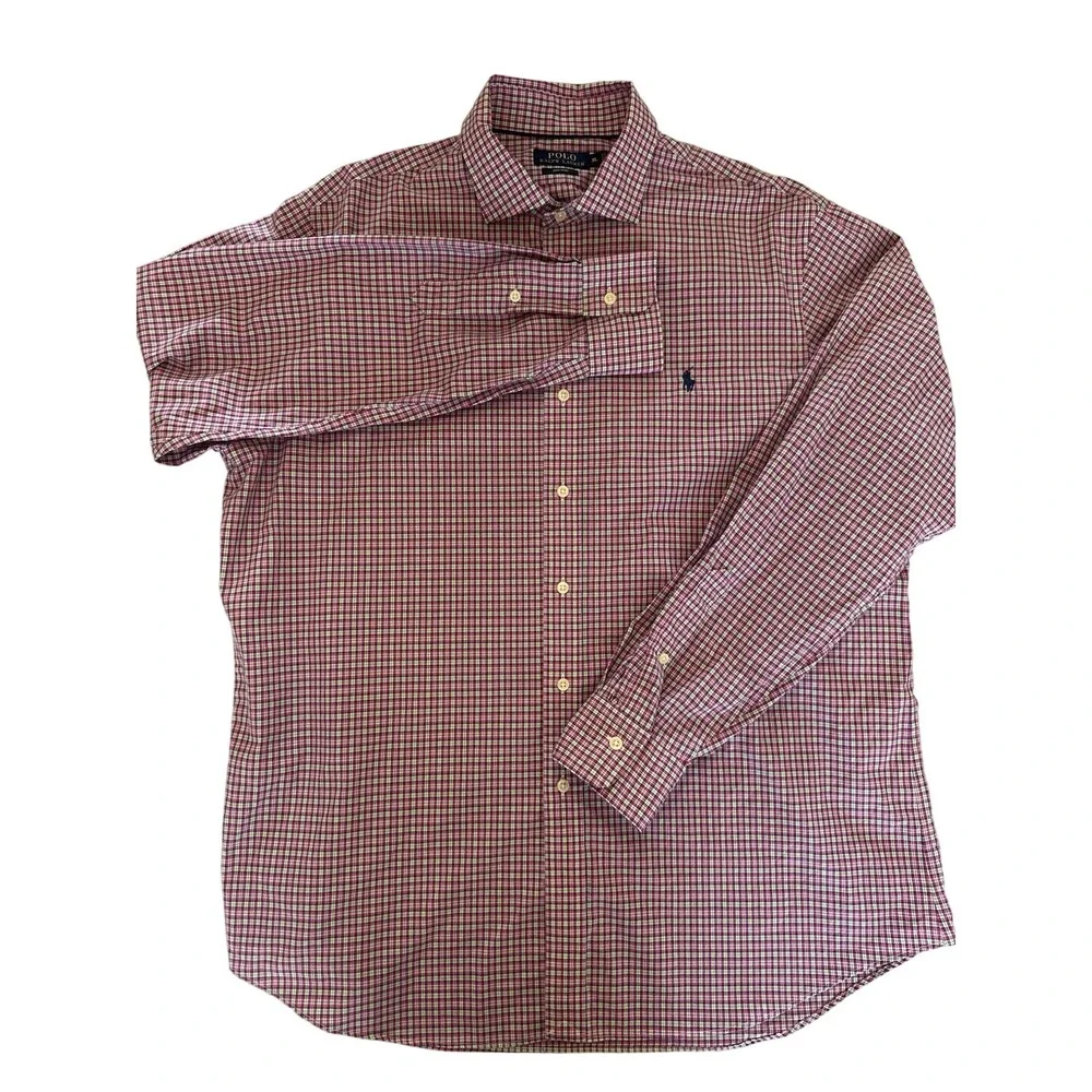 Polo Ralph Lauren Shirt Mens Size XL Pink Plaid Non‎ Iron Fabric Casual Button